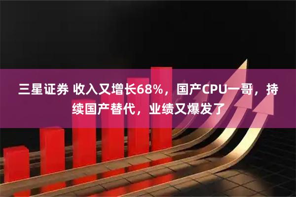 三星证券 收入又增长68%，国产CPU一哥，持续国产替代，业绩又爆发了